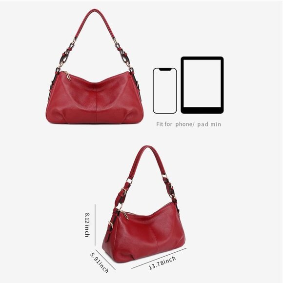Soft Leather Hobo Bags for Women Genuine Top Handle Handbags Shoulder Purses Red - Picture 3 of 7